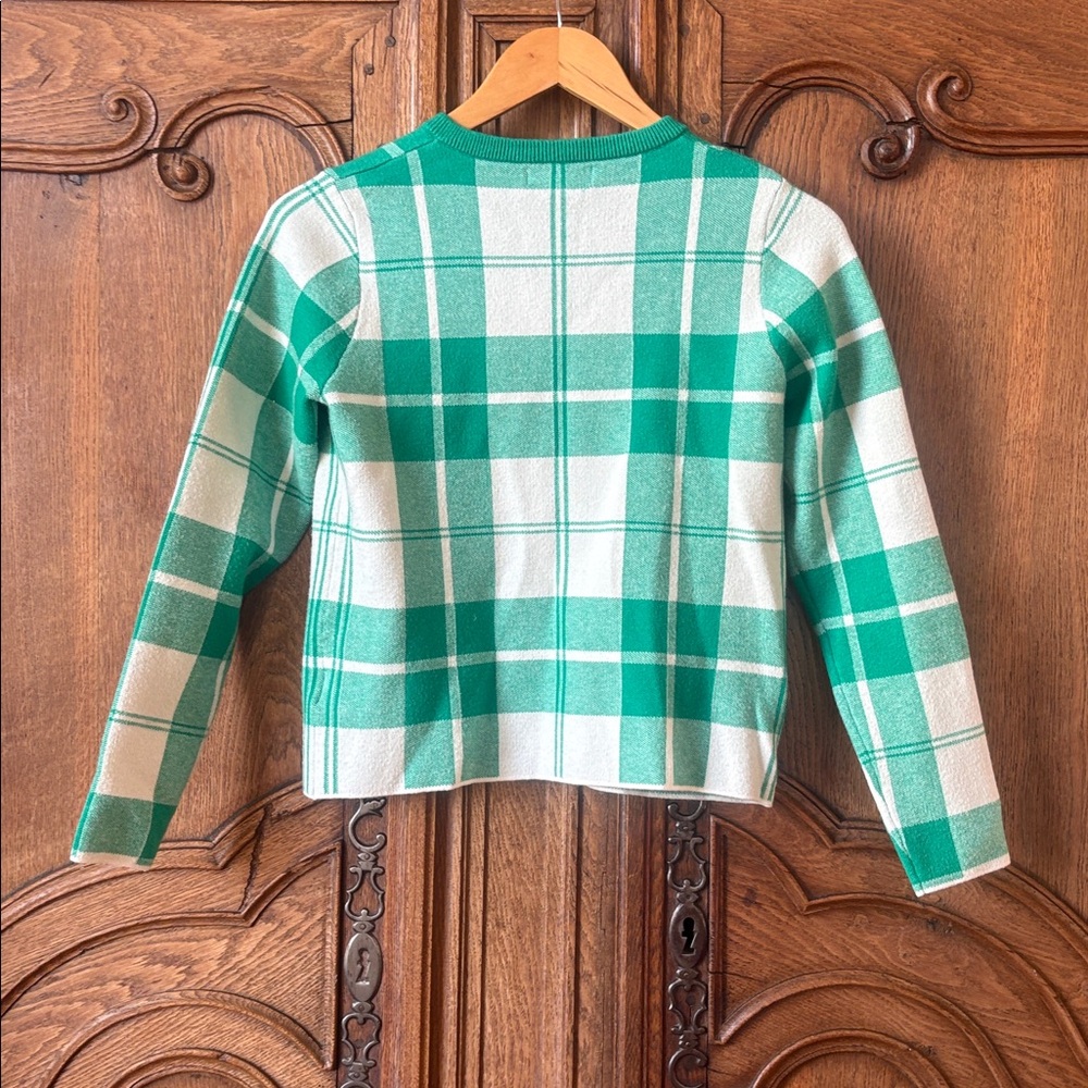 Cynthia Rowley Plaid Button Up Cardigan Green and White Long Sleeve - Picture 9 of 10
